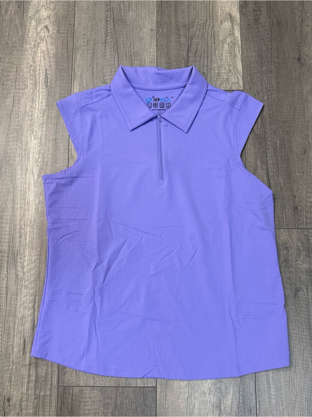 IBKUL Lavender Sleeveless Zip Polo Tank
